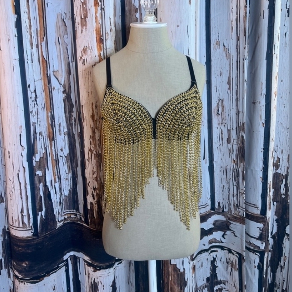Gold Fringe chain bustier